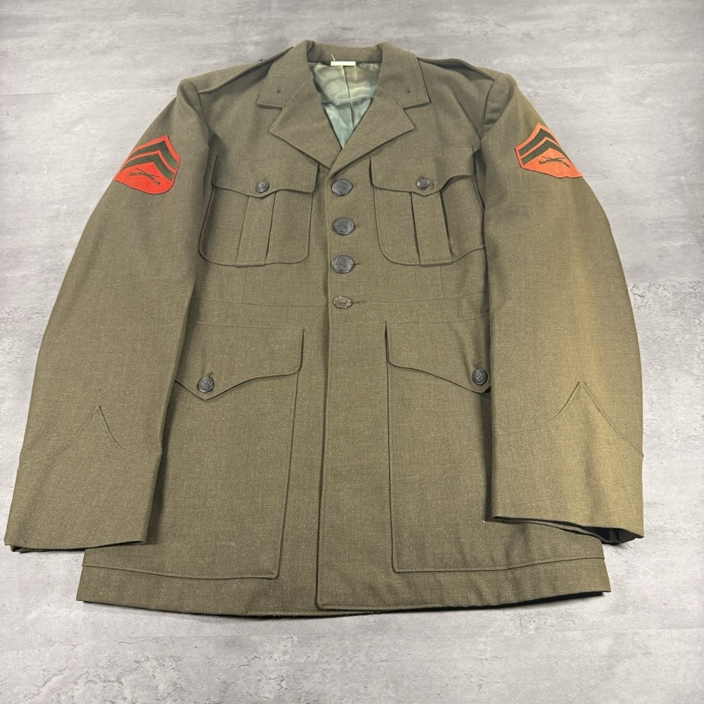 70s Vintage‎ Army Green Dress Blazer Wool Vietnam 40S Faded Military Coat Jacket